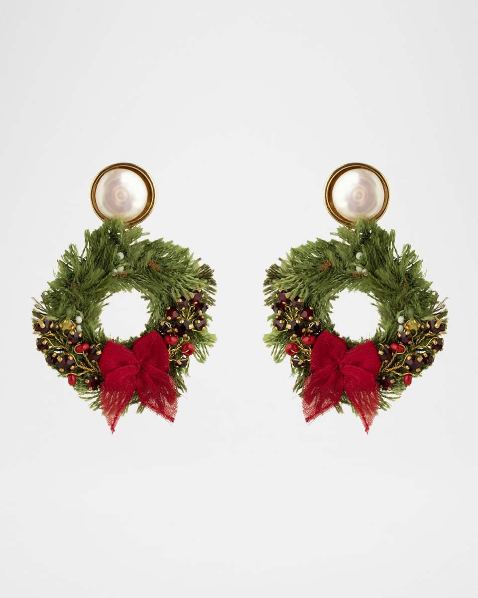 14K Yellow Gold Pearl Wreath Statement Earrings